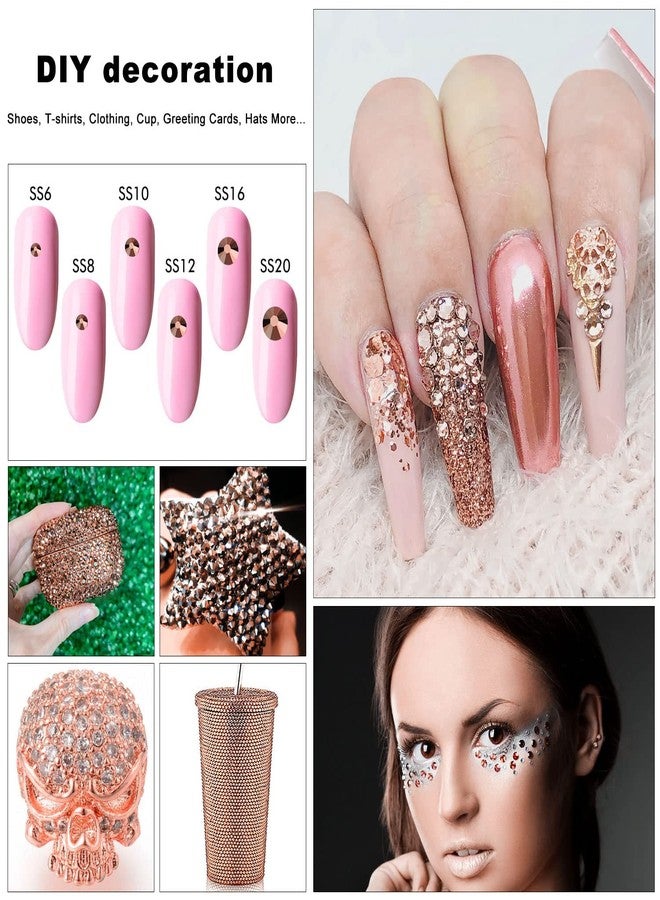 MEIBITE 4240Pcs Rosegold Flatback Rhinestones 6 Sizes Crystal Diamonds for Nail Art Crafts Clothes Shoes with Tweezers and Picking Pen - Image 5
